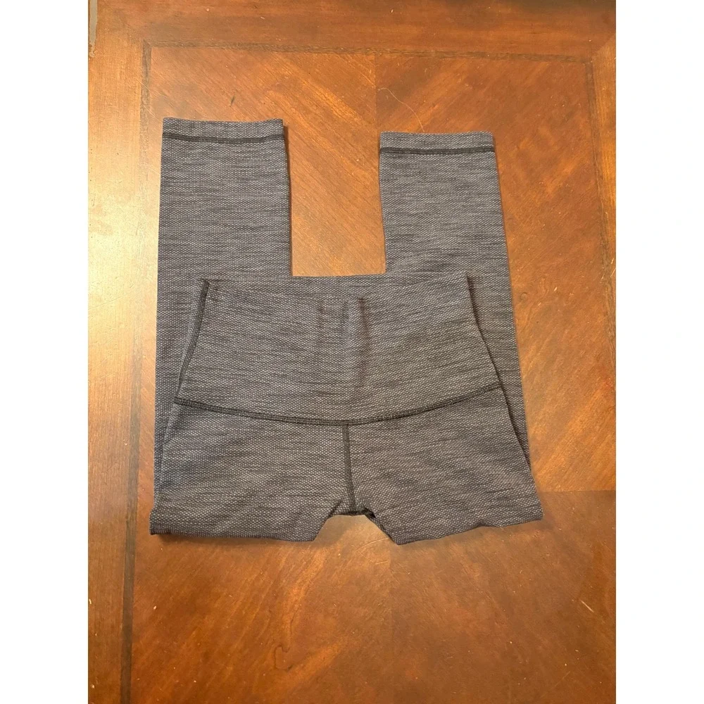 Lululemon High Rise Crop Leggings‎ Gray Black Space Dye Textured Yoga Pants 21in